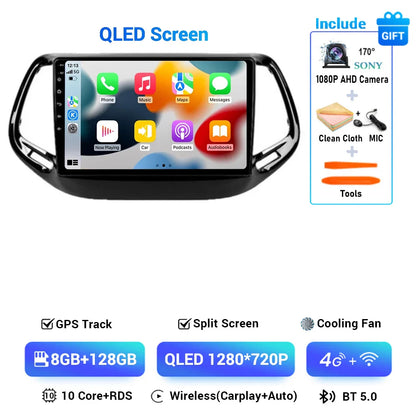 Android 15 CarPlay Auto WIFI+4G For Jeep Compass 2 MP 2016 2017 2018 2019 Car Radio Multimedia Video Player GPS Autoradio Stereo