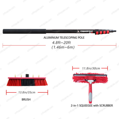 20ft Water Fed Pole Brush with Squeegee Kit High Reach Window Cleaning Tool 6 Meters Extension Sol