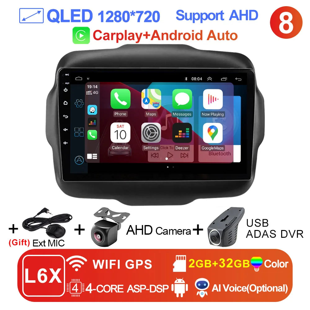 LEHX L6Pro 4G LTE DSP Car Radio Android Auto Video Multimedia Player For Jeep Renegade 2016-2020 Carplay 2din dvd Autoradio  gps