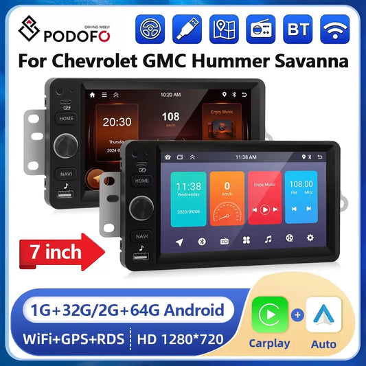 Podofo 7inch Car Stereo Radio For Chevrolet GMC Hummer Savanna 2003-2006 Carplay Android auto Navigation Bluetooth WIFI Player
