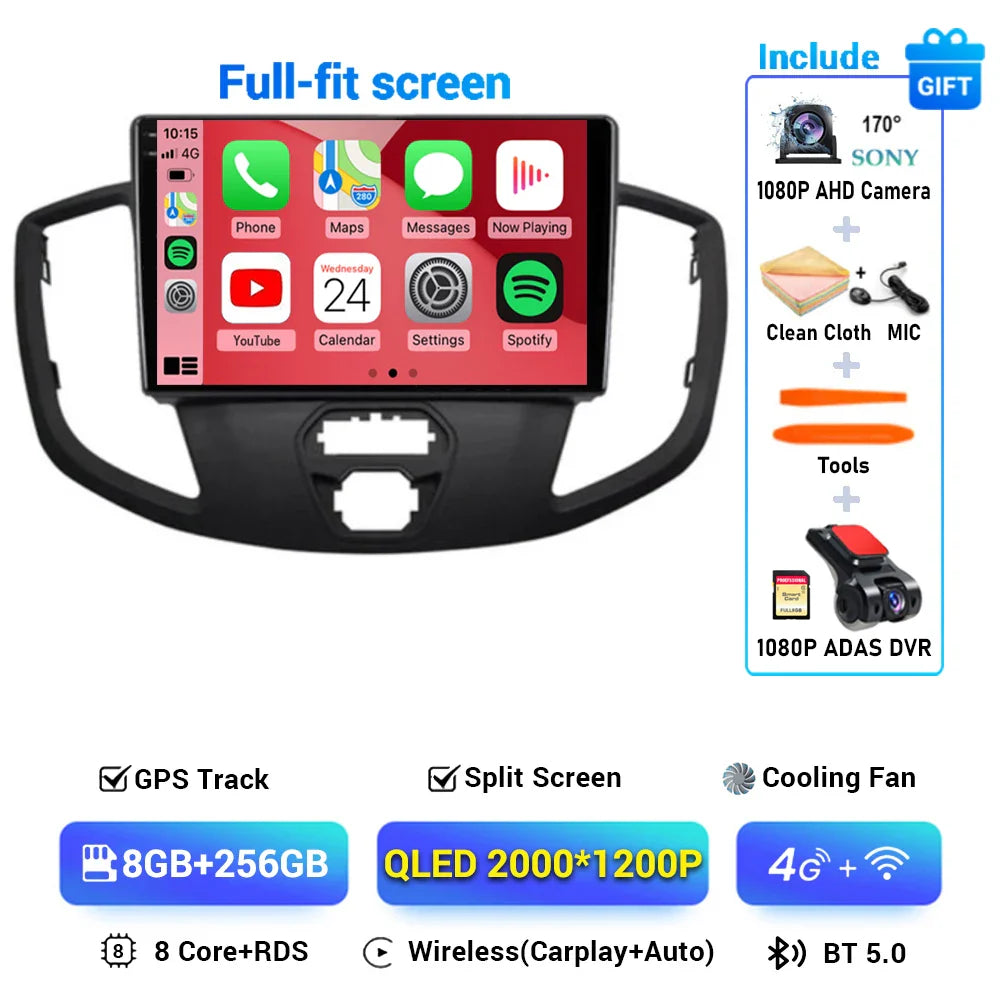 Android 15 Wireless Carplay&Auto WIFI+4G For Ford Transit 2015 2016 2017 2018 Car Radio Multimedia Video Player GPS Stereo 2din