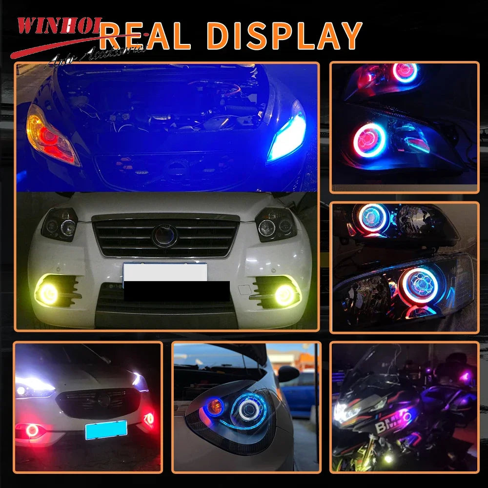 APP Control RGB LED Angel Eyes Contton Light 60mm 70mm 80mm 90mm Rgb Halo Ring DRL LED Headlights 12-24V for Motorcyle Car 4x4