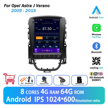 9.7 '' Android 14 For Opel Astra J Vauxhall Buick Verano 2009 - 2015 Car Video Player Navigation Multimedia Wireless Carplay BT