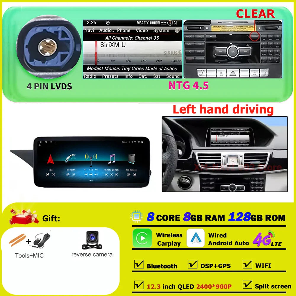 Car Radio Multimedia Android 14 For Mercedes Benz E Class W212 2009-2015 Auto Navigation GPS WIFI 4G Wireless CarPlay DSP Stereo