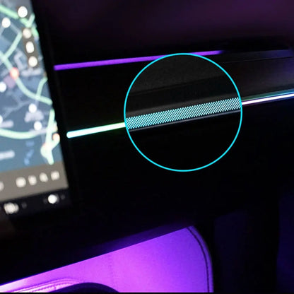 For Tesla Model 3 / Y 256 color center dashboard radium engraving style LED ambient light app control adjustment ambient light