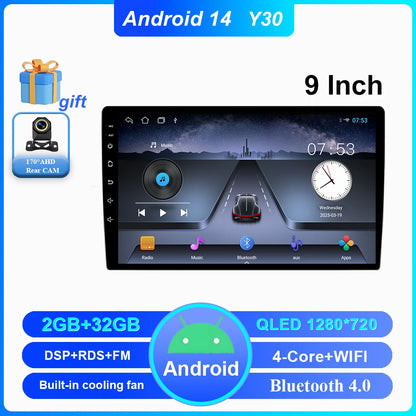 Android 14 CarPlay car radio Android Auto GPS multimedia player 2 DIN universal 9/10 inch Car stereo WiFi player QLED Screen BT