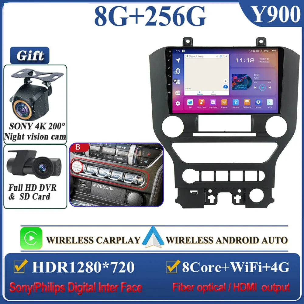 Android 14 Carplay FOR FORD Mustang S550 2014-2021 Multimedia Car Player Navigation Screen GPS Radio No 2 Din Stereo Head Unit