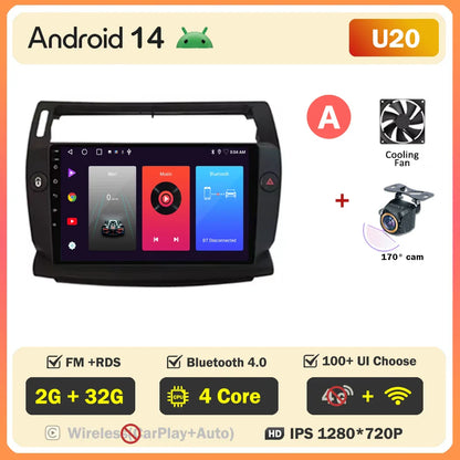 Android 14 For Citroen C4 C-Triomphe Quatre 2004-2014 Car Radio Multimedia Video Player GPS 2Din Android Carplay Stereo DVD 4G