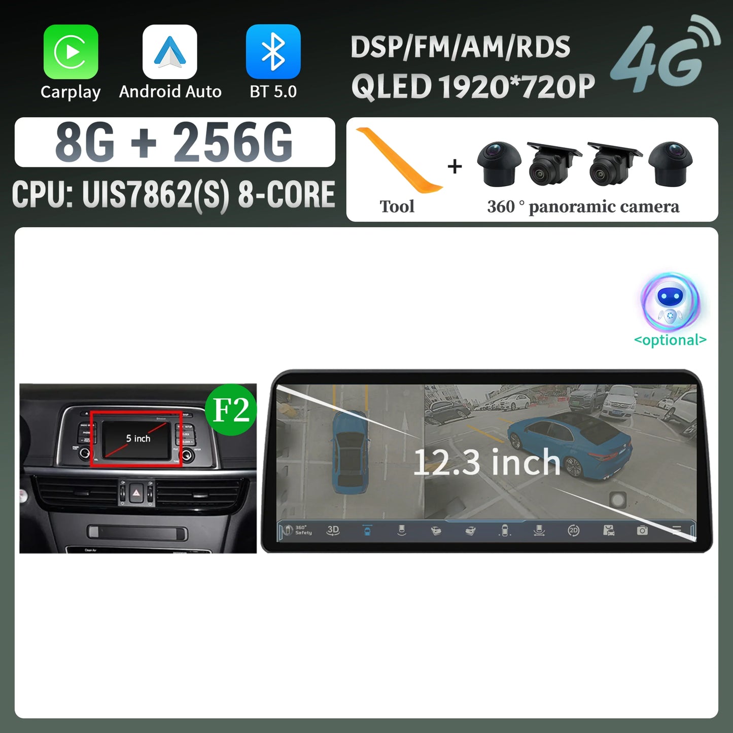 12.3inch Android 14 For KIA K5 Optima 2015 2016 2017 2018 2019 Car Radio Multimedia Navigation GPS Carplay Stereo Touch Screen