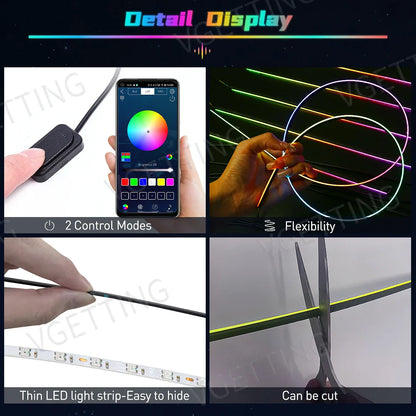 18in1 Car LED Ambient Lights Full Color Streamer Multicolour Interior Acrylic Strip Atmosphere Light APP Control RGB 64 Color