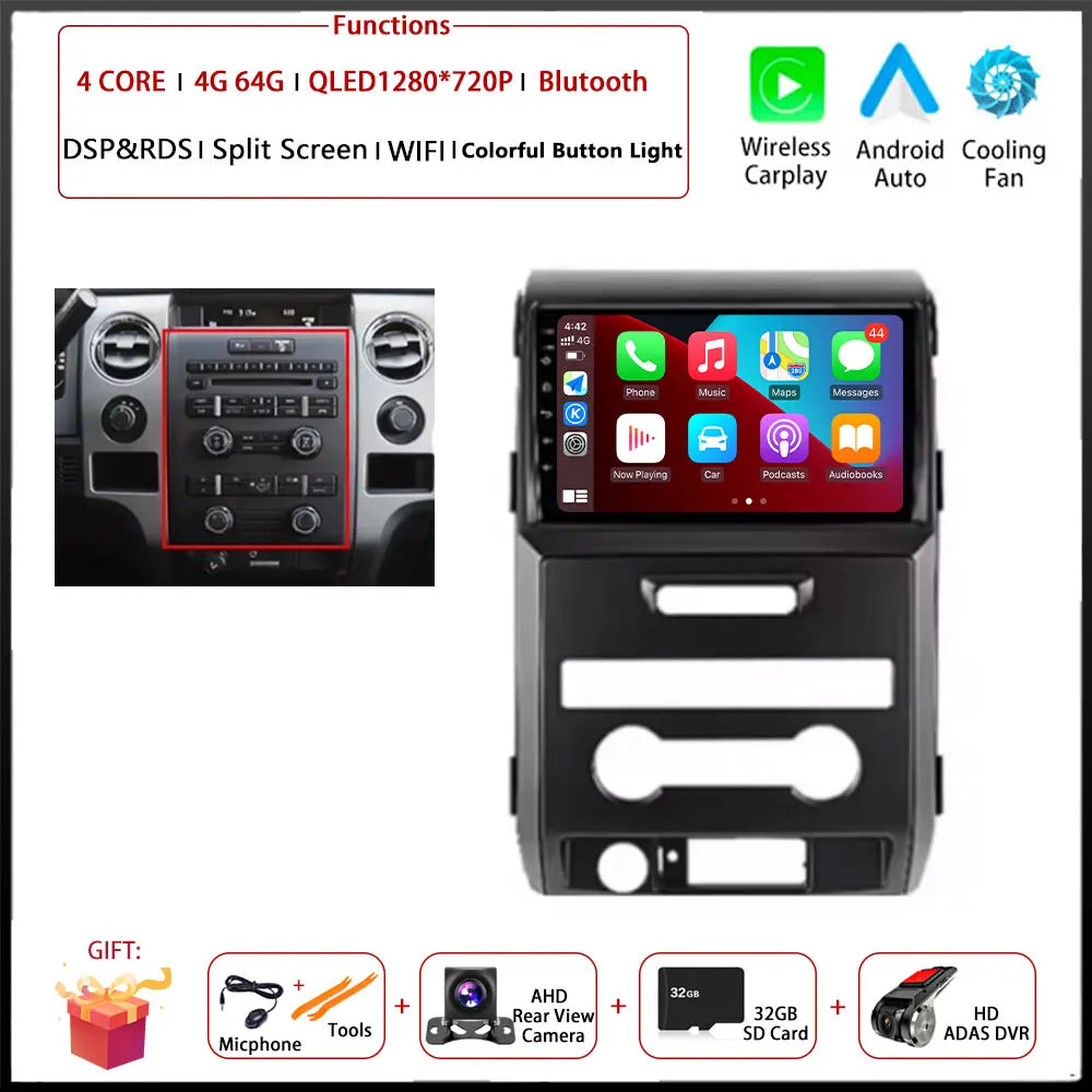 For Ford F150 P415 Raptor 2008 - 2014 Car FM/AM DSP 4G Android OS Carplay Auto WIFI  Radio Stereo Multimedia Player 2din BT 5.0