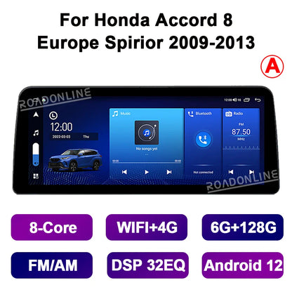 12.3” Android 12 For Honda Accord 8 Europe Spirior Acura Tsx 2009-2013 8+256GB Car GPS Multimedia Player Stereo Receiver Radio