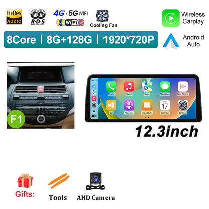 12.3 inch Android 14 for Honda Accord 8 2008 2009 - 2013 Car Multimedia Radio Player Wireless Carplay Monitor GPS Navigation BT