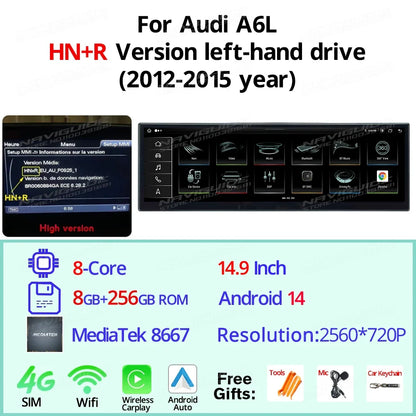 14.9" Android14 Car Radio For Audi A6L 2012-2018 Car Multimedia Player Wireless Carplay Android Auto Smart car system Navigation