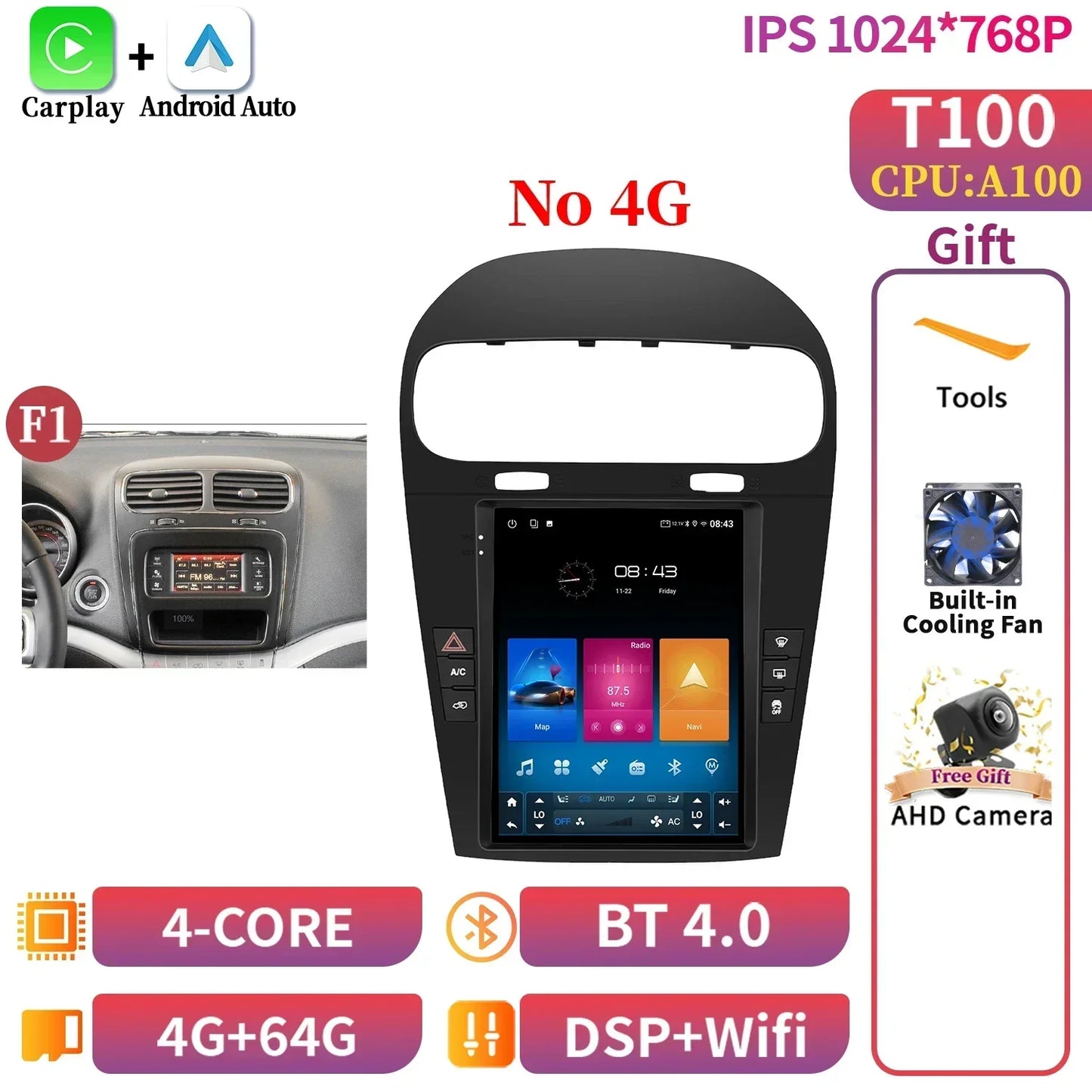 9.7inch Android 14 For Dodge Journey Fiat Freemont 2012-2014 Car Radio Multimedia Intelligent GPS Bluetooth Carplay Touch Screen