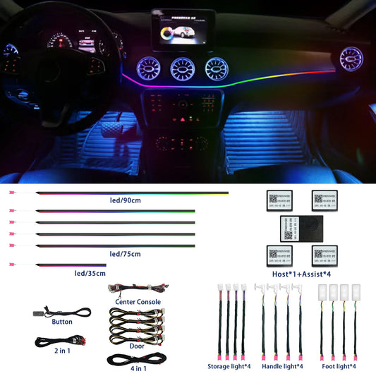 18-in-1 128 colorful RGB Symphony Car Ambient Interior LED Universal Multiple Modes Decoration Atmosphere Lights  App Control