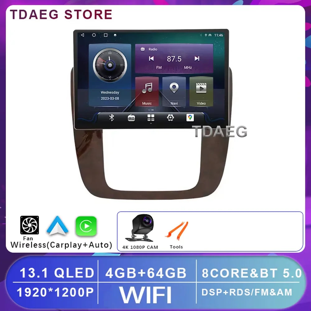 13INCH Android 14 For GMC Yukon Chevrolet Tahoe Suburban 2008 - 2012 Multimedia Video Player 4G WIFI Navigation GPS Carplay auto