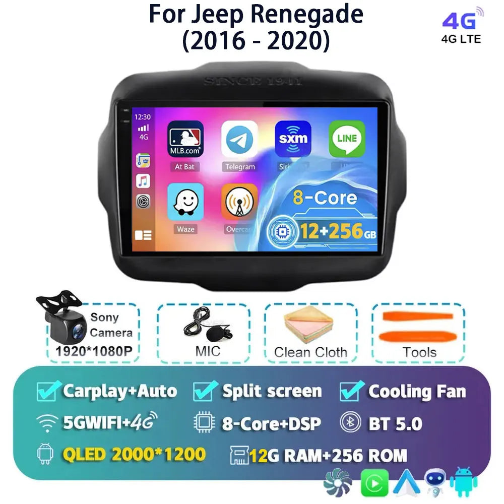 Android 14 For Jeep Renegade 2016 - 2020 2K QLED Android Car Radio Multimedia Video Player GPS AI Voice CarPlay 4G Stereo