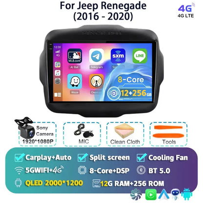 Android 14 For Jeep Renegade 2016 - 2020 2K QLED Android Car Radio Multimedia Video Player GPS AI Voice CarPlay 4G Stereo