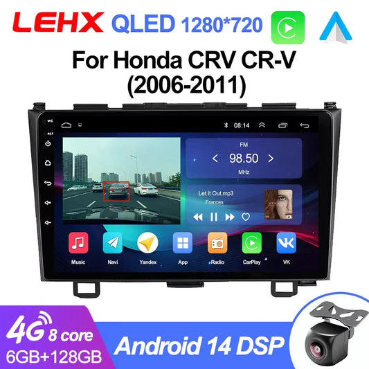 LEHX Pro 5G WIFI 8 Core Android 14 2 Din Autoradio Car Radio Multimedia Player For Honda CRV CR-V 2006-2011 Carplay gps dvd QLED