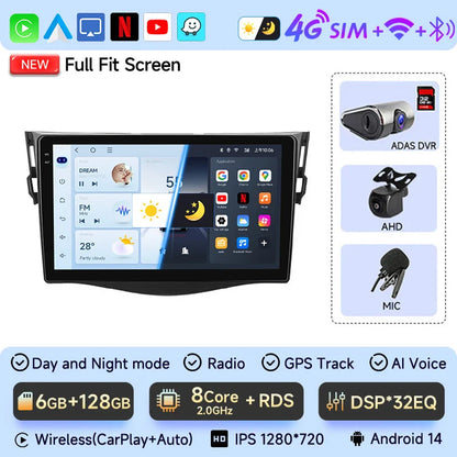 JIUYIN Car Radio For Toyota RAV4 Rav 4 2005-2013 Android 14 Multimedia Player 2Din Carplay DSP Navigation GPS 4G WIFI stereo