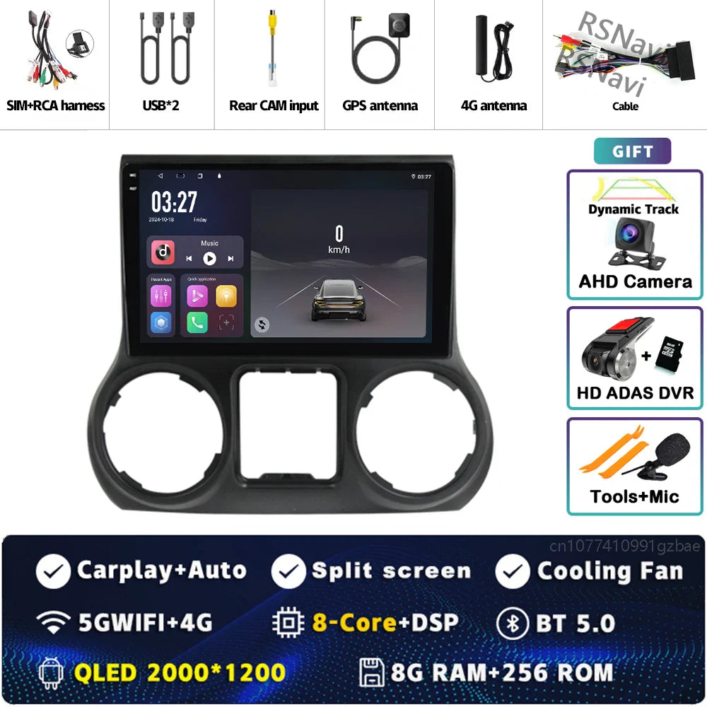 Android 14 Carplay Auto For Jeep Wrangler 3 JK 2015 2016 2017 Car Radio Player Multimedia srereo Navigation BT 4G WIFI DSP