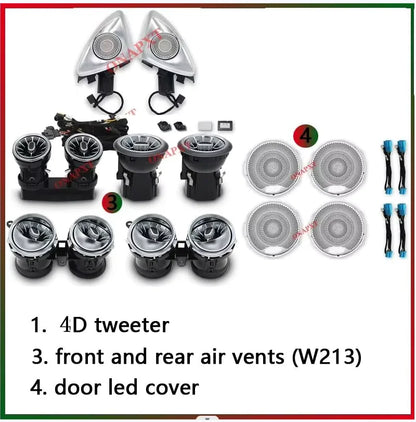 64 Colors For Mercedes Benz W213 E-Class Coupe For AMG E43 E53 LED Air Vents Nozzle 3D Rotating Tweeter Speaker Ambient Light