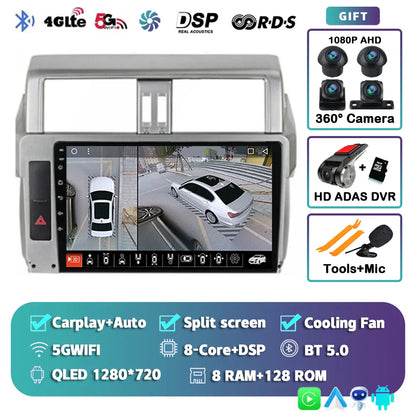 Android 14 For Toyota Land Cruiser Prado 150 2013 - 2017 2K QLED Android Car Radio Multimedia Video Player GPS Stereo CarPlay 4G