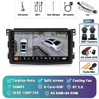 Android 14 Carplay Car Radio Multimedia For Mercedes-Benz Smart Fortwo 451 2005 - 2010 Head Unit GPS Navigation Video DVD Stereo