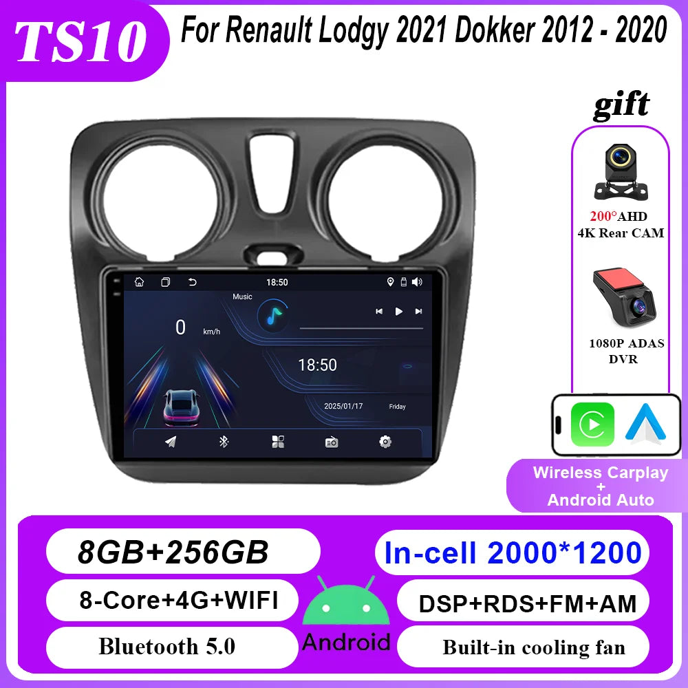 4G Carplay Android Auto Radio For Renault Lodgy 2021 Dokker 2012 - 2020 Auto Multimidia Player QLED Screen 2din Stereo Head Unit