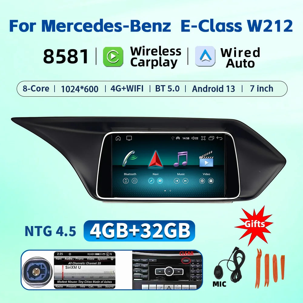 7 Inch Carplay Android 13 Auto Car Intelligent Systems For Mercedes Benz E Class W212 A207 X204 DSP Stereo Touch Screen