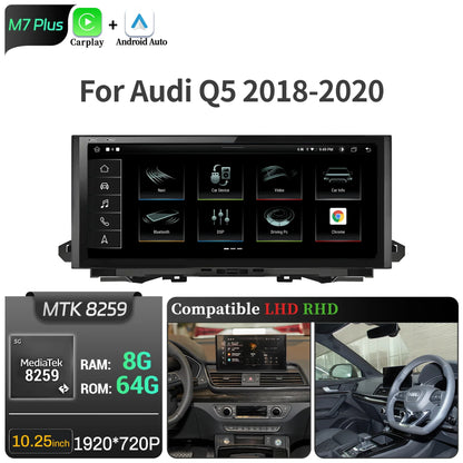 10.25 inch Android 14 For Audi Q5 2018-2020 Car Radio Wireless Bluetooth Carplay Qualcomm Snapdragon 680 Touch Head Unit Screen
