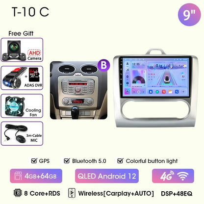 9" Car Radio For Ford Focus 2004 2005 2006 2007 2008 2009 2010 2011 Android12 Multimidia Video Player Head Unit wireless Carplay