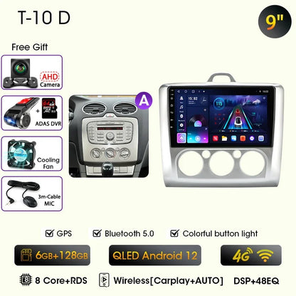 9" Car Radio For Ford Focus 2004 2005 2006 2007 2008 2009 2010 2011 Android12 Multimidia Video Player Head Unit wireless Carplay
