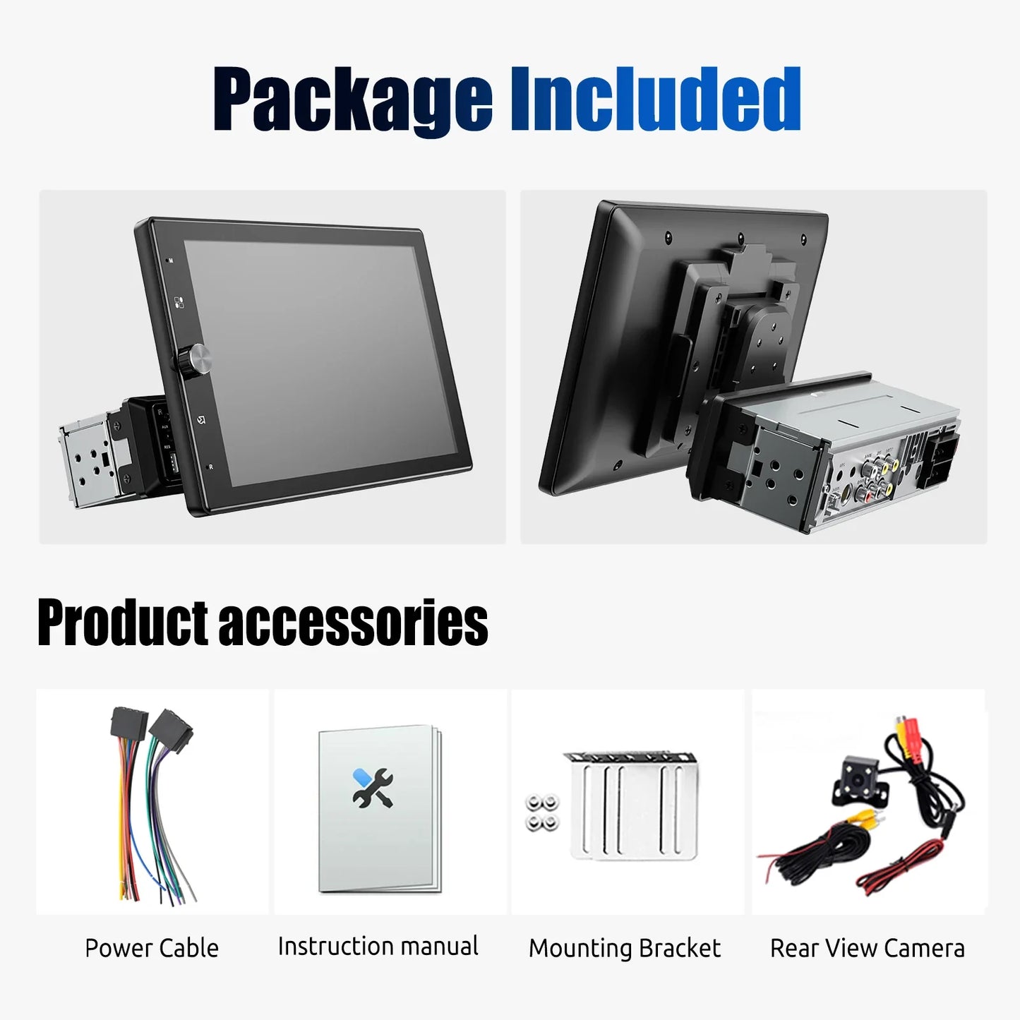 ESSGOO 10 Inch Rotatable 90° IPS Touchscreen Single 1 DIN Car Stereo Wireless Apple Carplay Android Auto USB AUX TF FM Bluetooth