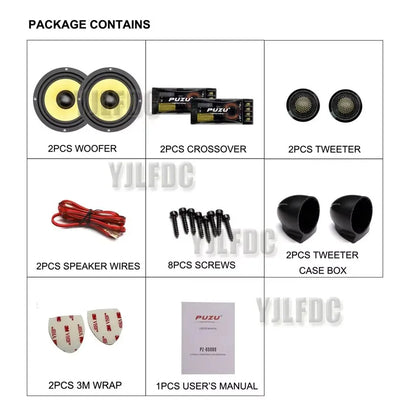 PZ-6509S 6.5 Inch 2 Way Component Car Audio Speakers With 180W Maximum Output Power Glassfiber Cone