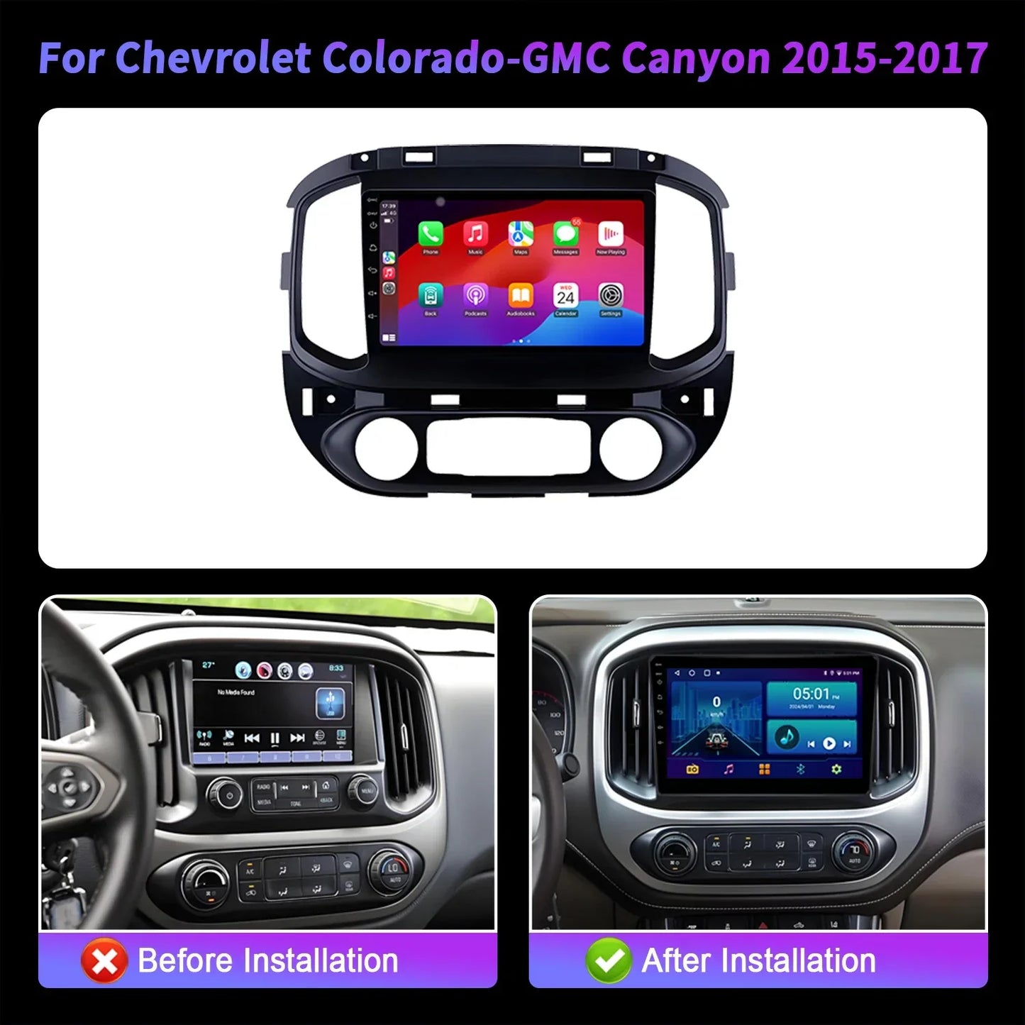 For Chevrolet Colorado-GMC Canyon 2015-2017 Car Radio Wireless BT Carplay Navigation Android 14 7862S 8G 256G 2K QLED Screen