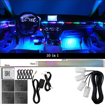 14/18 in 1 Led Car Ambient Lights RGB Symphony 213 Color Rainbow Acrylic Strips Atmosphere Lamp Kit Support One Zone Dual Zone