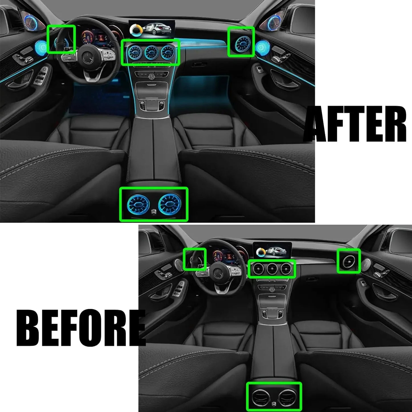 7/5pcs 64 Colors Interior Ambient Light For Mercedes-Benz C Class W205 2015-2023 W213 W156 W117 W176 Air Vent Lights Accessories