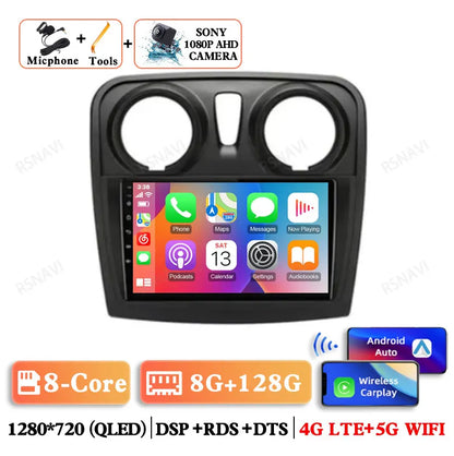 Android 15 For Renault Logan 2 Sandero 2 2012 - 2019 Stereo Qualcomm 5G WIFI DVD DSP QLED Head Unit Viedo Player Autoradio GPS