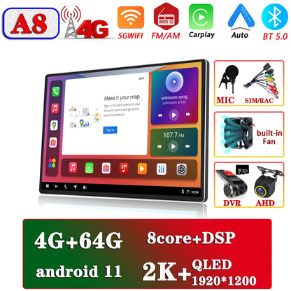 13.1" Car Radio GPS 2 din Android 11 Auto Carplay  For Nissan Hyundai KIA TOYOTA Honda Multimedia Player