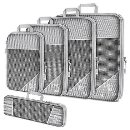 5 Pieces Travel Organizer Bag Set Clothes Compression Cubes For Plane Travel Essentials Storage Bags Suitcase Mesh Packing Cubes