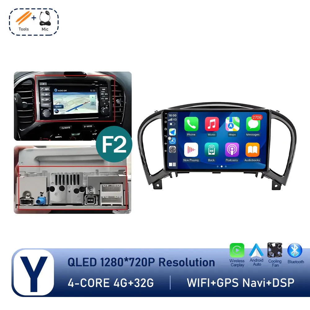 Carplay Android OS for Nissan Juke YF15 2010 - 2014 QLED Touch Screen 9 '' Car Radio Stereo Player GPS Navigation WiFi Head Unit