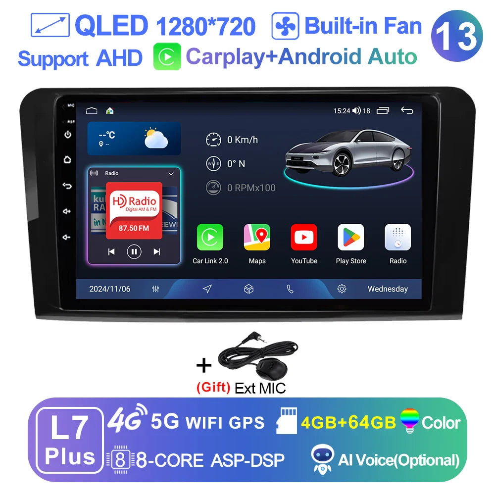 LEHX L6Pro 2 DIN Android 14 Car Radio For Mercedes Benz ML GL aW164 ML350 ML500 GL320 X164 ML280 GL350 GL450 Carplay Auto Audio
