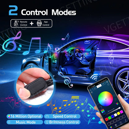 18in1 Car LED Ambient Lights Full Color Streamer Multicolour Interior Acrylic Strip Atmosphere Light APP Control RGB 64 Color