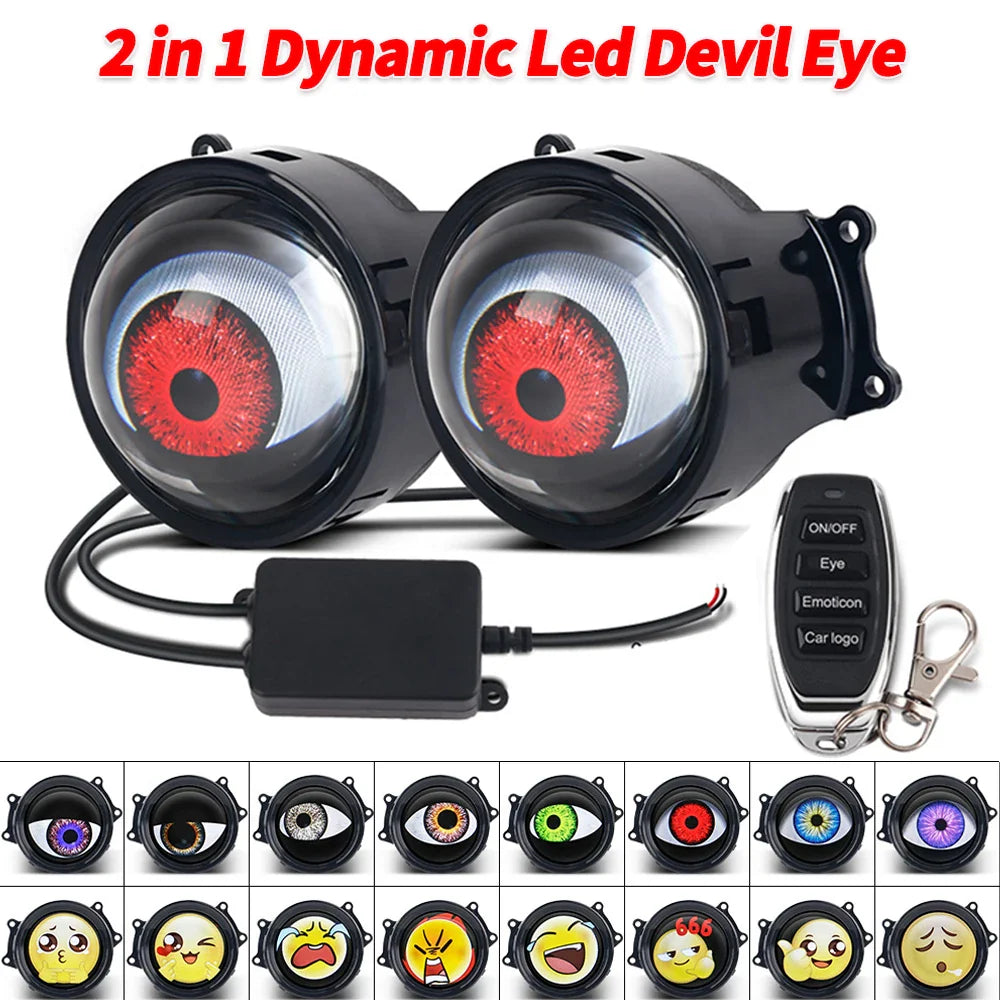 3 Inch Car Devil Eyes Lens Lights 12-36V Demon Red Eye Dynamic Headlight Assembly With Remote Control Auto Retrofit Accessorie