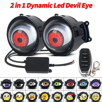 3 Inch Car Devil Eyes Lens Lights 12-36V Demon Red Eye Dynamic Headlight Assembly With Remote Control Auto Retrofit Accessorie
