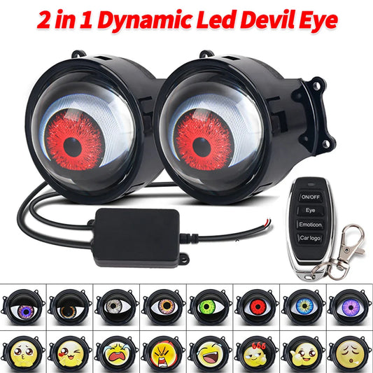 3 Inch Car Devil Eyes Lens Lights 12-36V Demon Red Eye Dynamic Headlight Assembly With Remote Control Auto Retrofit Accessorie