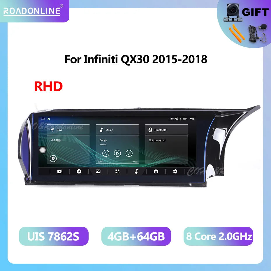 10.25" For Infiniti QX30 2015 2016 2017 2018 Android 13 8-Core 8G+256G Car Multimedia Player Stereo Receiver Radio Carplay