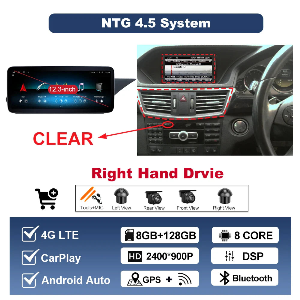 Wireless Carplay Android 14 for Mercedes Benz E Class W212 2009 - 2015 Car Radio Player Video DSP Stereo Touch Screen 4G WiFi BT